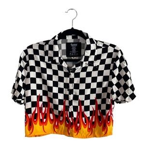 NWT- Black White Checkered Flame Crop Top